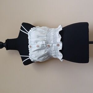 Smocked Ruffle Crop Top with Buttons - White
